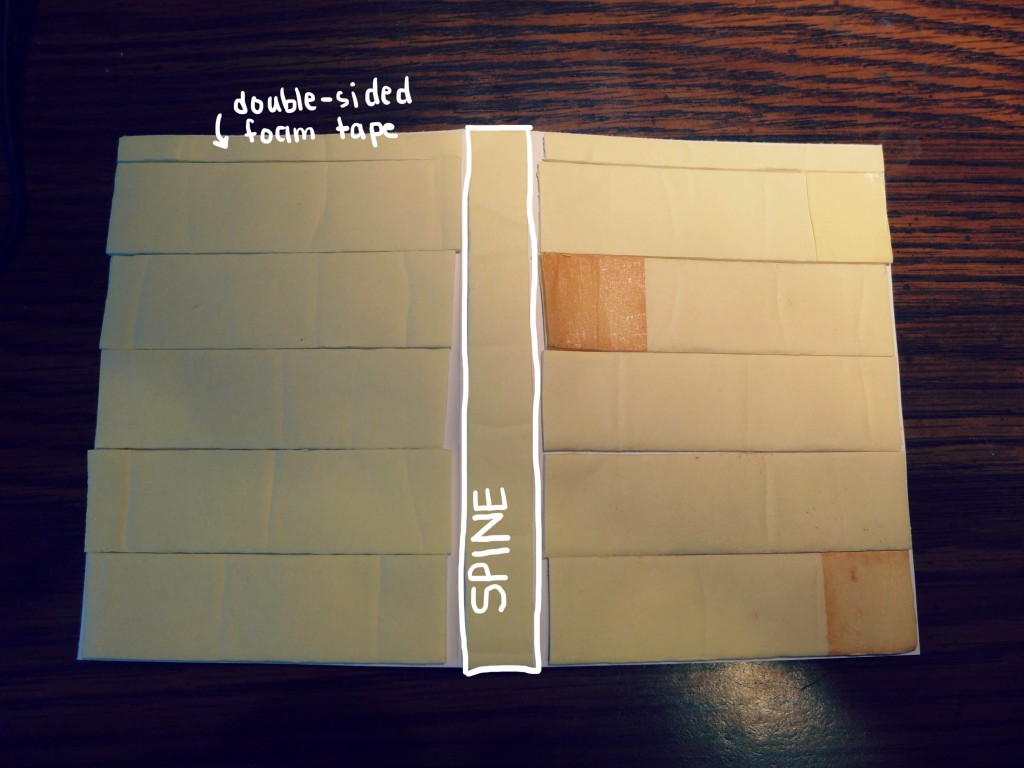 Be sure to use a separate piece of tape just for the spine portion of the cover, or the cover won't fold properly!